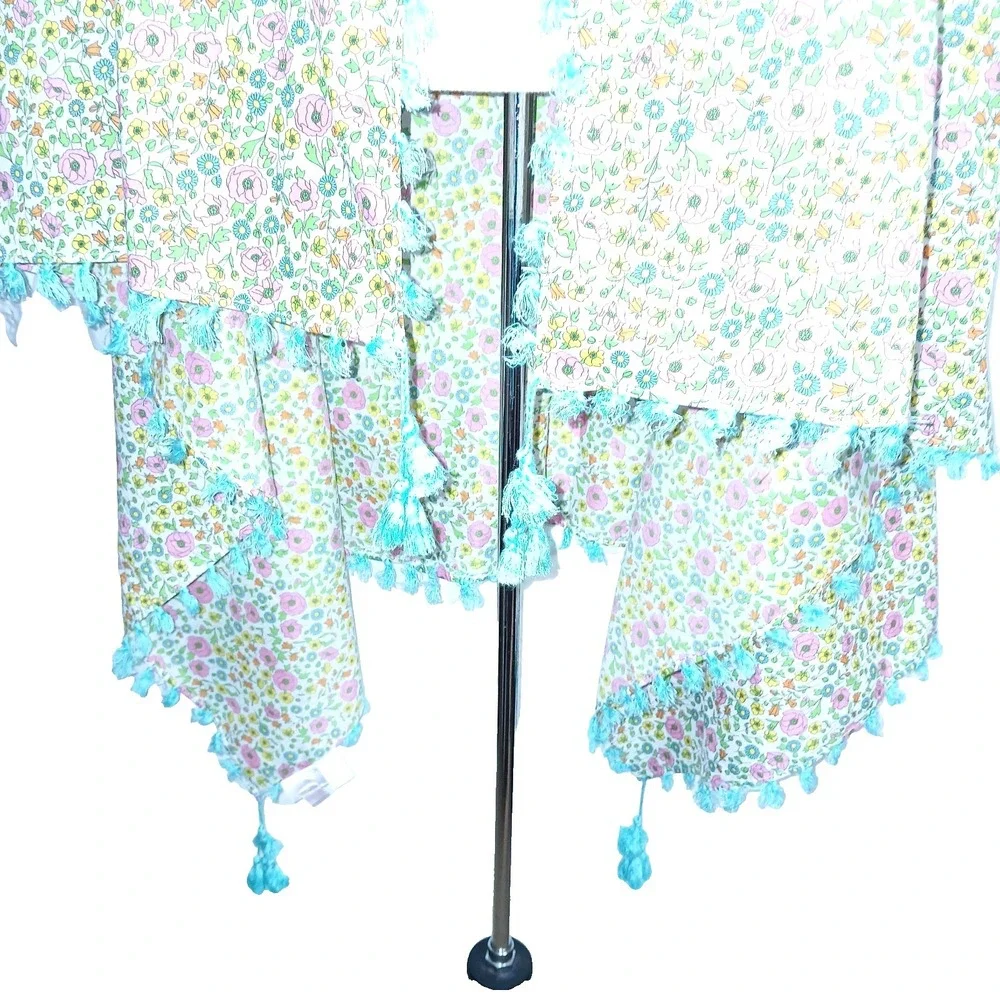 Liberty Of London For Target Women Shawl Wrap Pink Yellow Cotton Fringe Floral